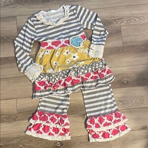 Tutu & Lulu Girl’s 5-6T Striped Floral Crochet Ruffle Two Piece Outfit